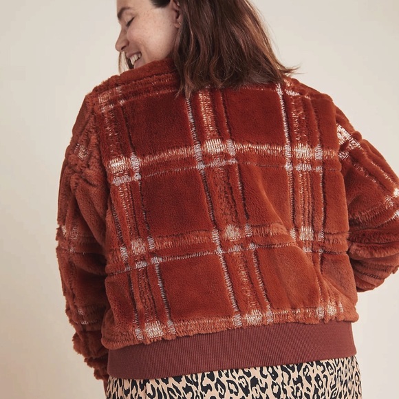 Anthropologie Plaid Teddy Bomber Jacket - Picture 9 of 11